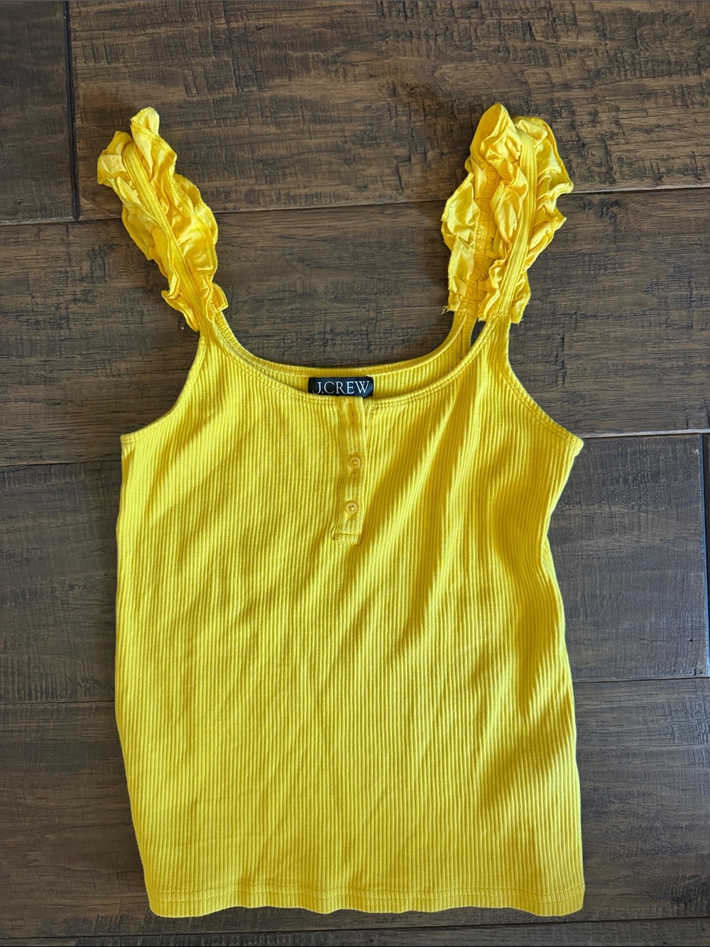 J. Crew Bright Yellow Ruffle Strap Ribbed Tank